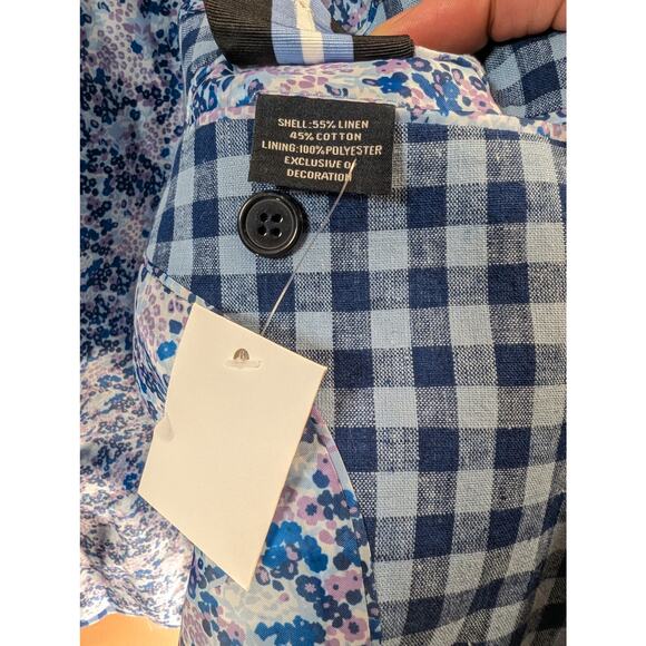 NEW Taylorbyrd 44R Men's Linen / Cotton Yale Blue Checkered Blazer - Picture 7 of 11